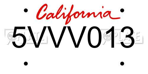 5VVV013 California License Plate