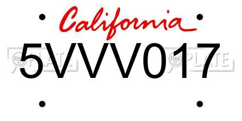 5VVV017 California License Plate