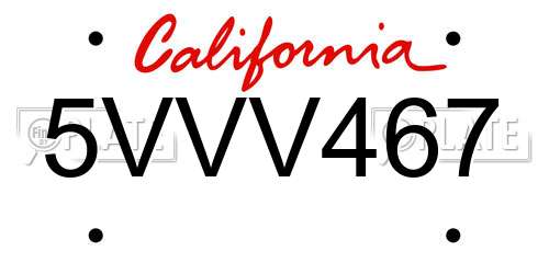 5VVV467 California License Plate