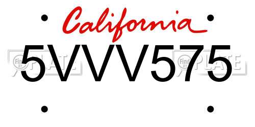 5VVV575 California License Plate