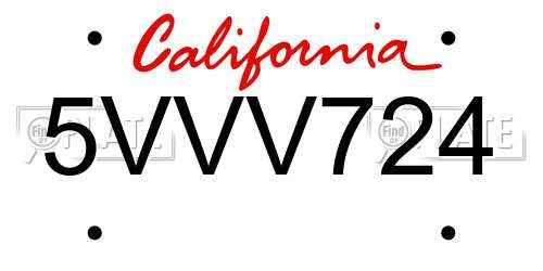 5VVV724 California License Plate