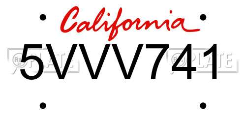5VVV741 California License Plate