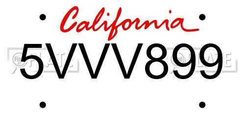 5VVV899 California License Plate