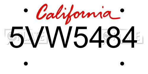 5VW5484 California License Plate