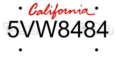 5VW8484 California License Plate