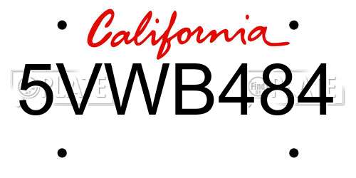 5VWB484 California License Plate
