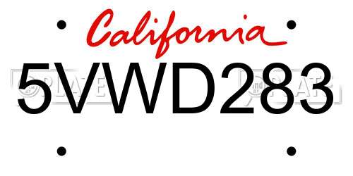 5VWD283 California License Plate