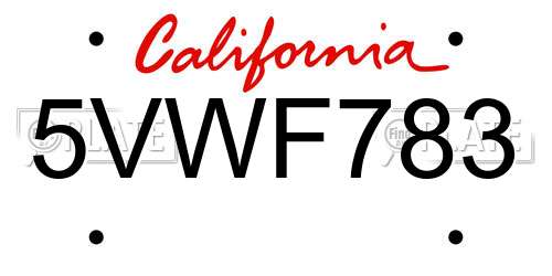 5VWF783 California License Plate
