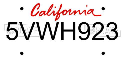 5VWH923 California License Plate