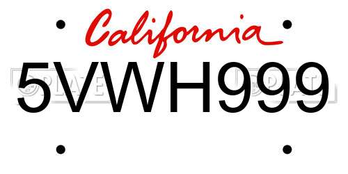 5VWH999 California License Plate