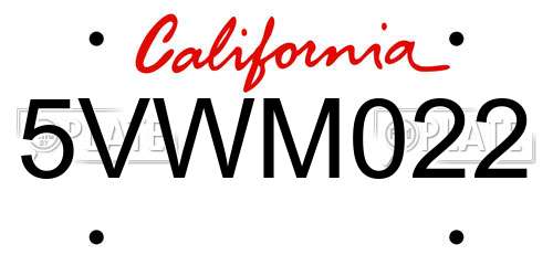 5VWM022 California License Plate