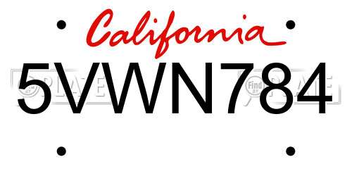 5VWN784 California License Plate