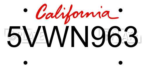 5VWN963 California License Plate