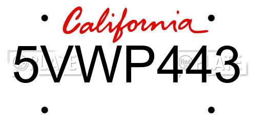 5VWP443 California License Plate