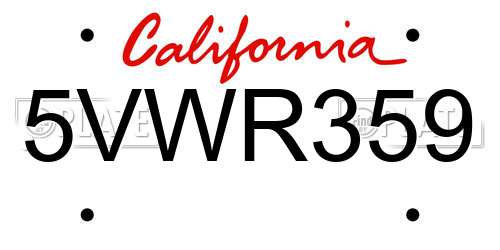 5VWR359 California License Plate