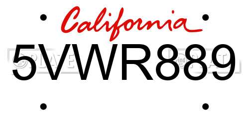 5VWR889 California License Plate