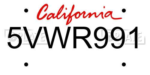 5VWR991 California License Plate