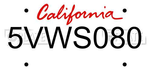 5VWS080 California License Plate