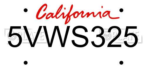 5VWS325 California License Plate