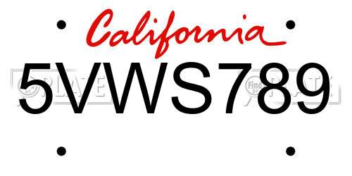 5VWS789 California License Plate