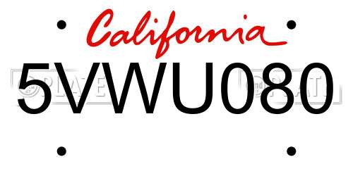 5VWU080 California License Plate