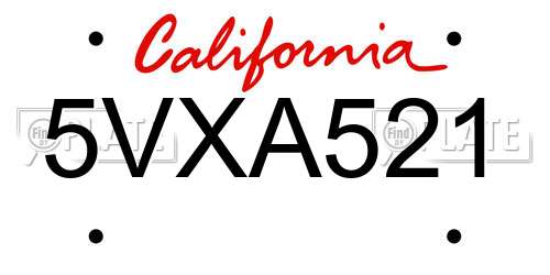 5VXA521 California License Plate