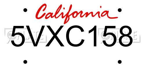 5VXC158 California License Plate