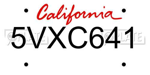 5VXC641 California License Plate