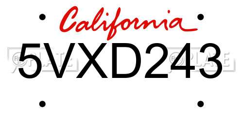 5VXD243 California License Plate
