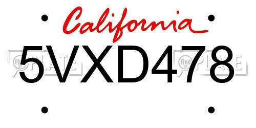 5VXD478 California License Plate