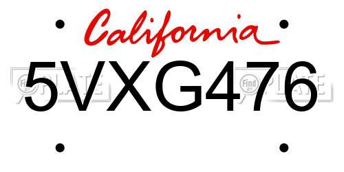 5VXG476 California License Plate
