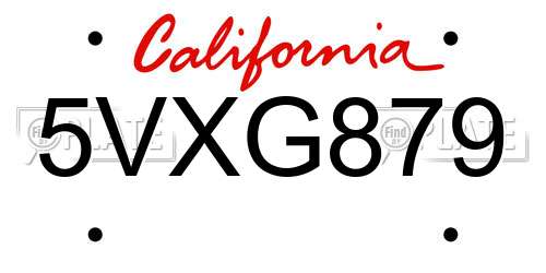 5VXG879 California License Plate