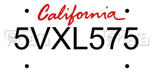 5VXL575 California License Plate