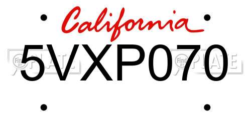 5VXP070 California License Plate