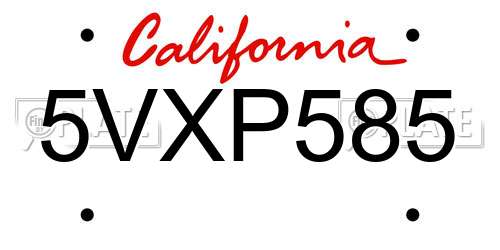 5VXP585 California License Plate