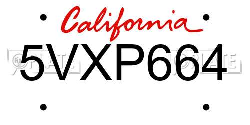 5VXP664 California License Plate