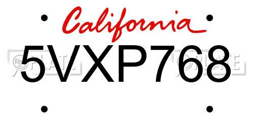 5VXP768 California License Plate