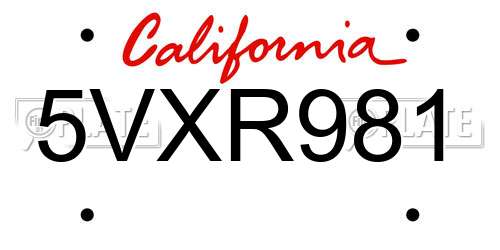 5VXR981 California License Plate