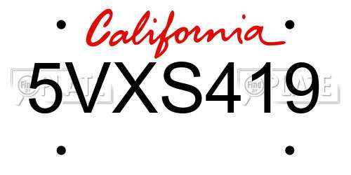 5VXS419 California License Plate