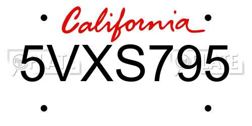 5VXS795 California License Plate