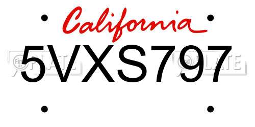 5VXS797 California License Plate
