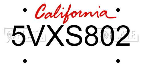 5VXS802 California License Plate