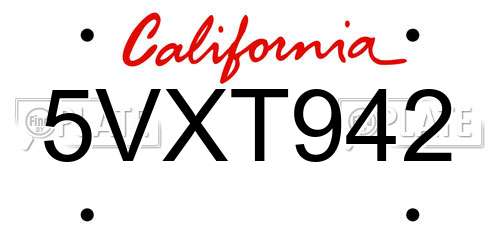5VXT942 California License Plate