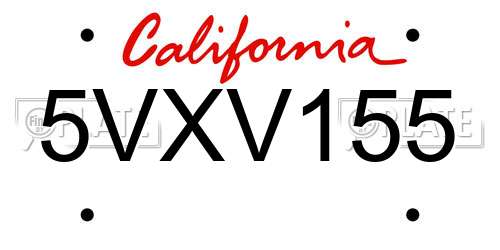 5VXV155 California License Plate