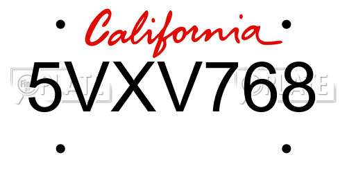 5VXV768 California License Plate