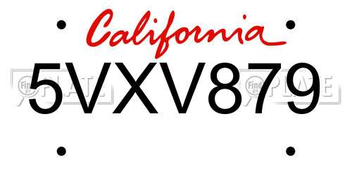 5VXV879 California License Plate