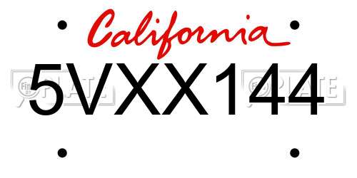 5VXX144 California License Plate