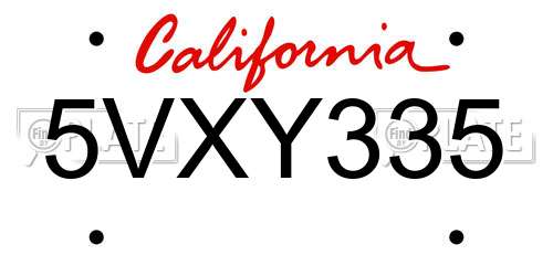 5VXY335 California License Plate
