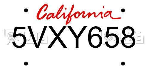 5VXY658 California License Plate