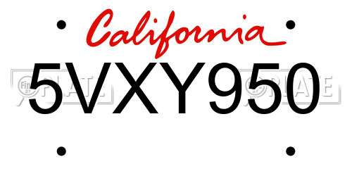 5VXY950 California License Plate